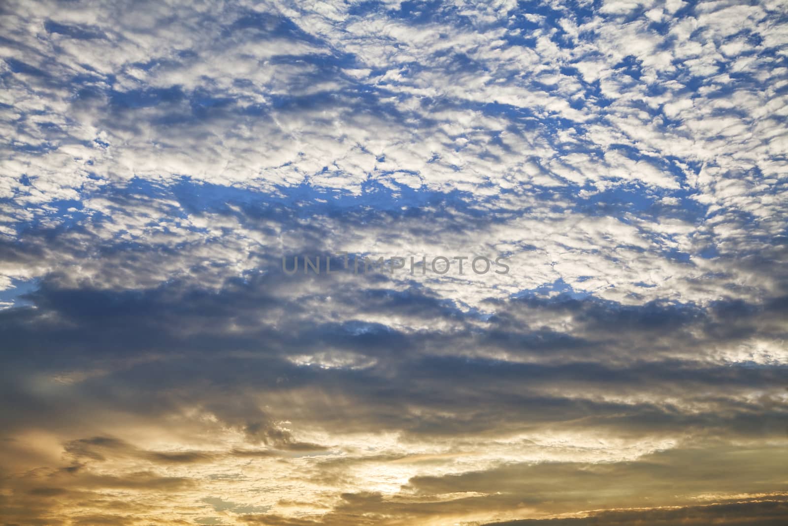 Blue sky with white clouds, wide angle