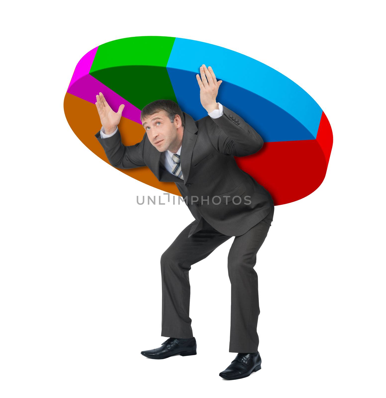 Businessman holding pie chart by cherezoff