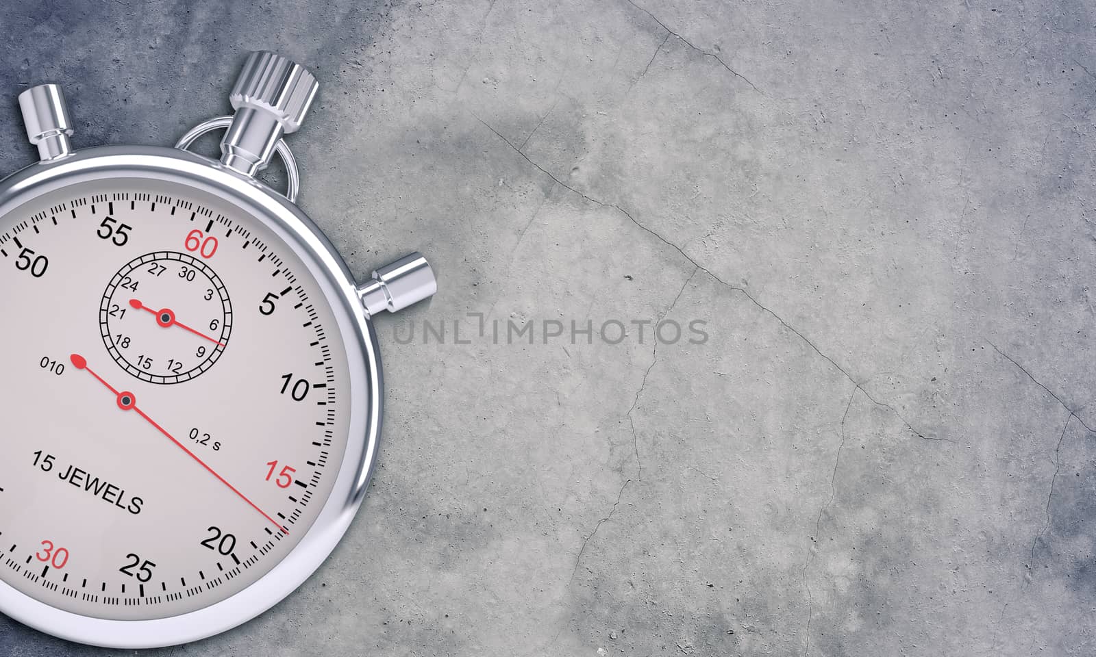 Stopwatch on grey wall background, time concept