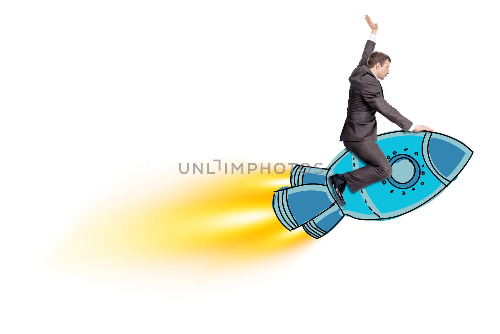 Businessman riding blue rocket by cherezoff