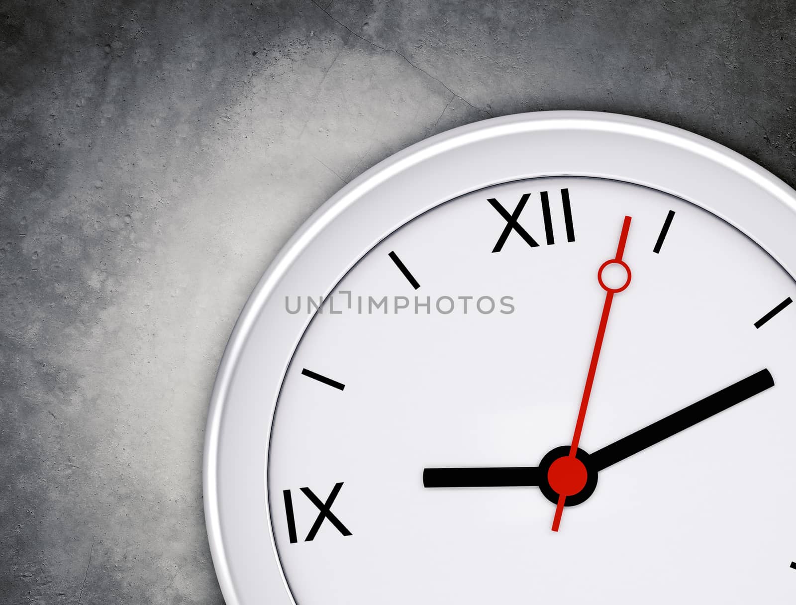 Clock on grey wall background, time concept