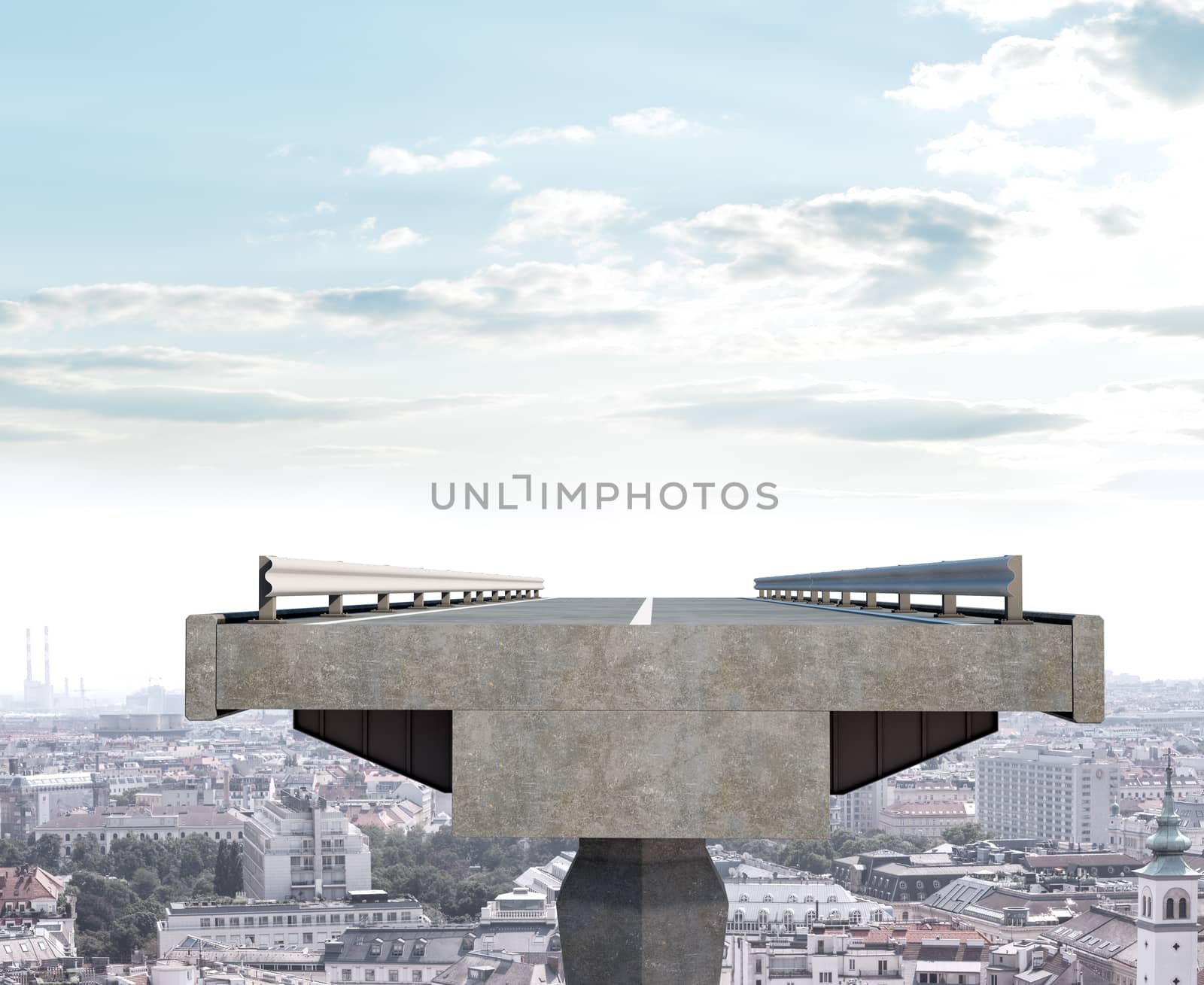 Part of bridge on cityscape background, road concept