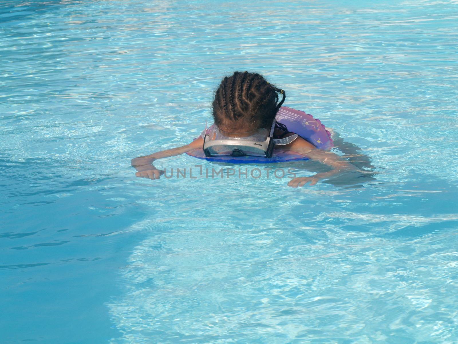 girl in pool With googles
