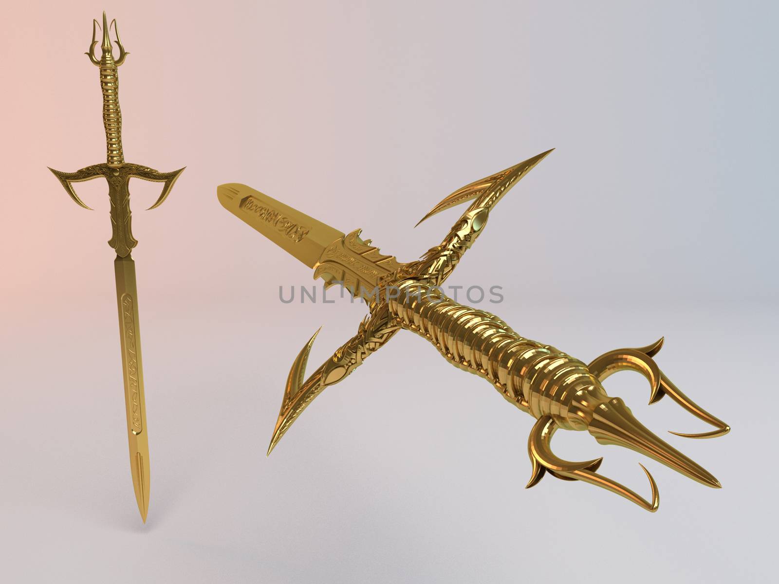 Fantasy detailed 3d Golden sword by fares139