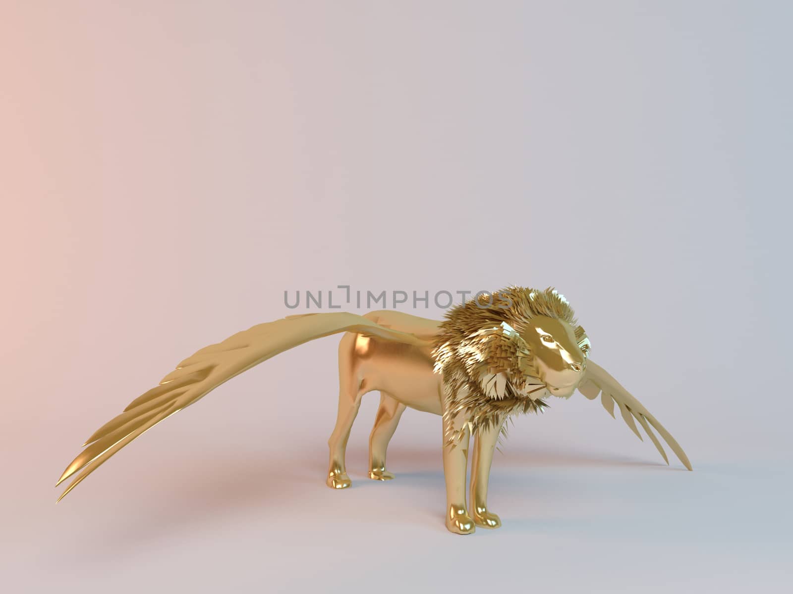 Golden 3D flying animal lion inside a stage with high render quality to be used as a logo, medal, symbol, shape, emblem, icon, business, geometric, label or any other use