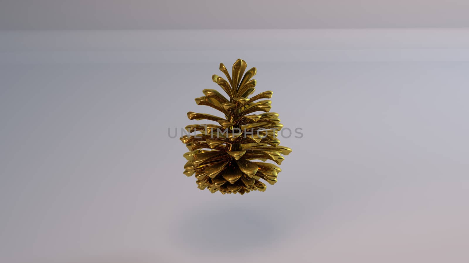 Golden 3D object (Pine) inside a white reflected stage with high render quality to be used as a logo, medal, symbol, shape, emblem, icon, business, geometric, label or any other use