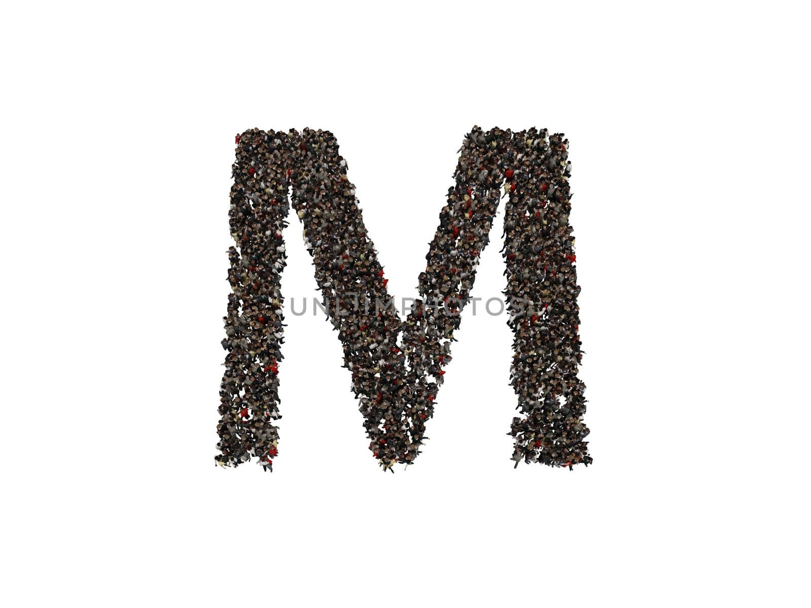 3d characters forming the letter M isolated on a white background seen from above