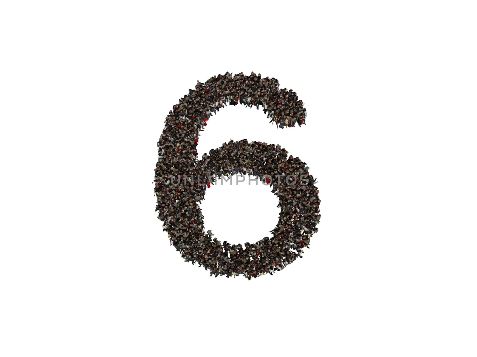 3d characters forming the Number six isolated on a white background seen from above