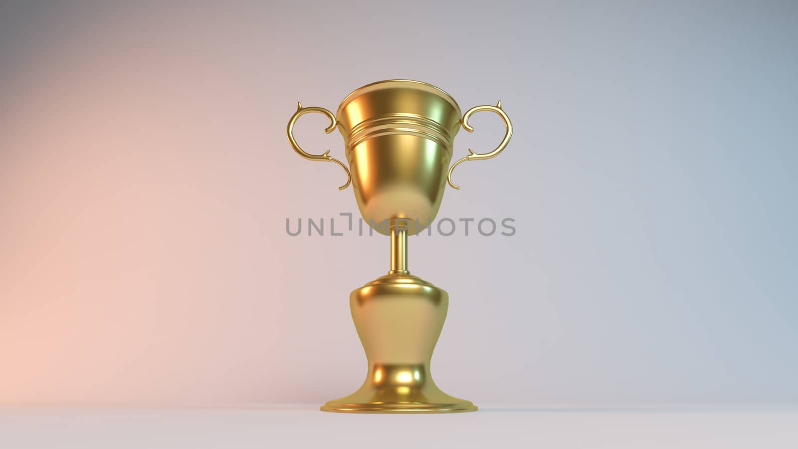 Golden 3D object (world cup) inside a white reflected stage with high render quality to be used as a logo, medal, symbol, shape, emblem, icon, business, geometric, label or any other use