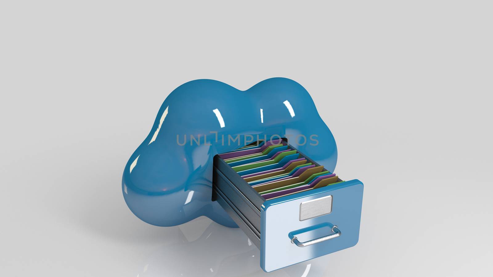 File storage in cloud. 3D computer icon on a white stage.