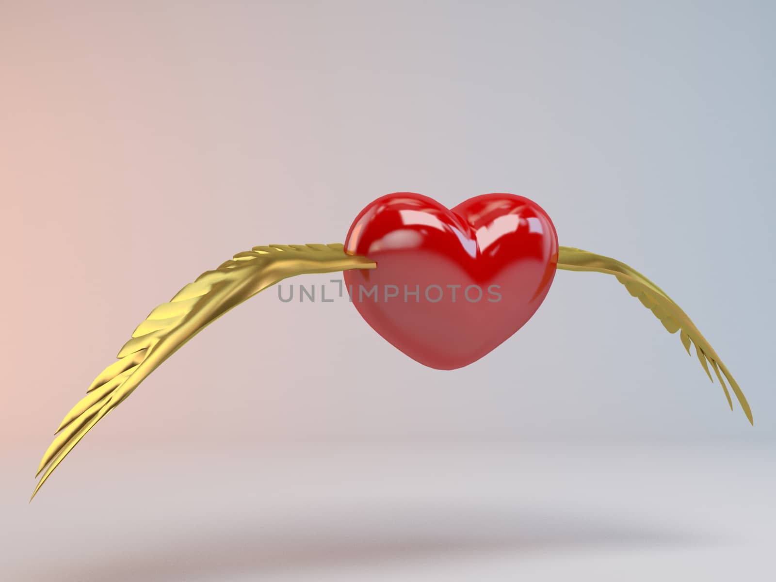 3d Flying Hearts with golden wings