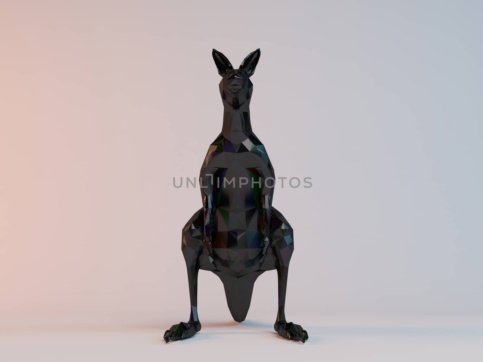 3D black low poly (kangaroo) inside a white stage with high render quality to be used as a logo, medal, symbol, shape, emblem, icon, children story, or any other use.
