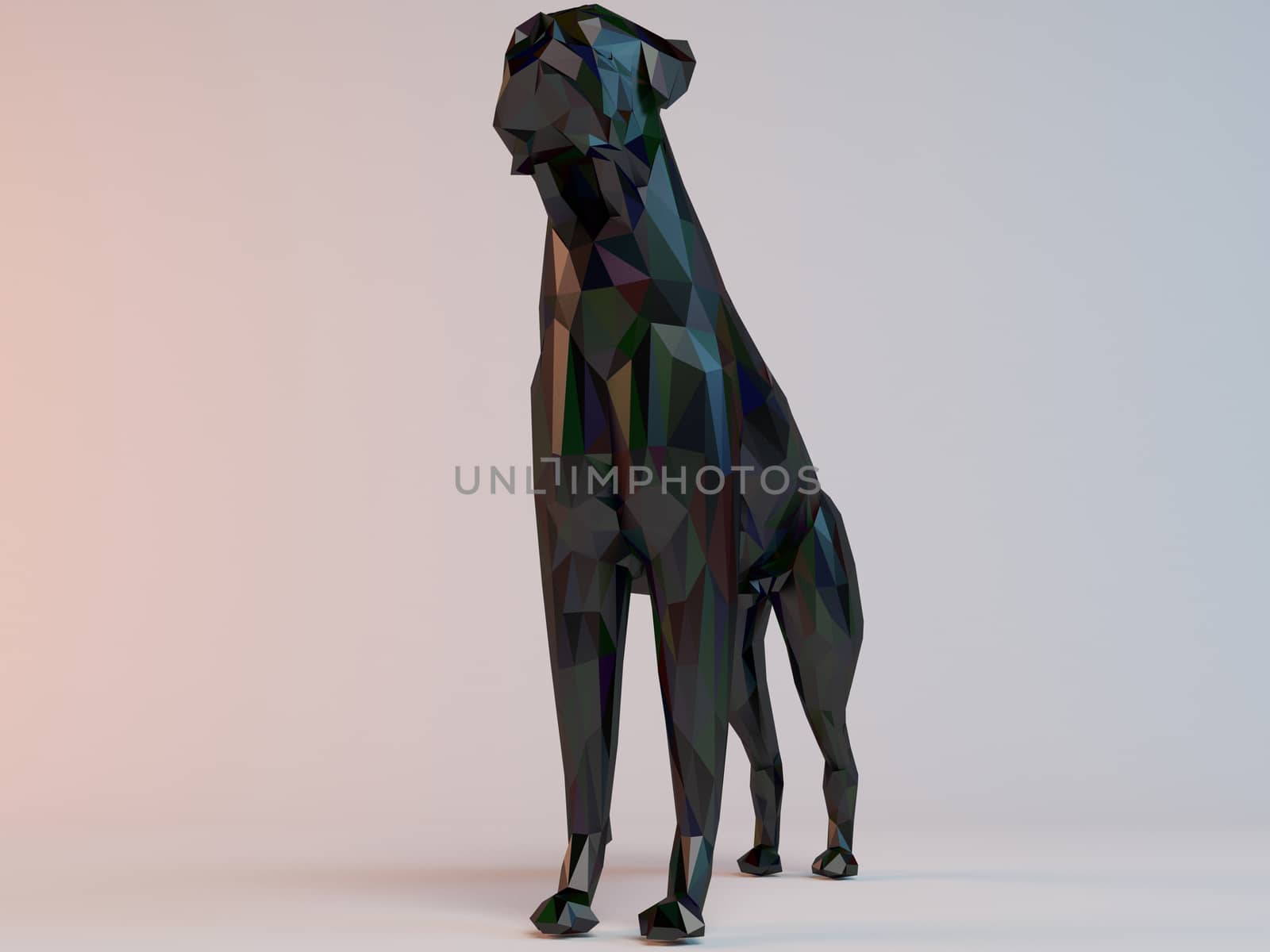 3D black low poly (dog) inside a white stage with high render quality to be used as a logo, medal, symbol, shape, emblem, icon, children story, or any other use.