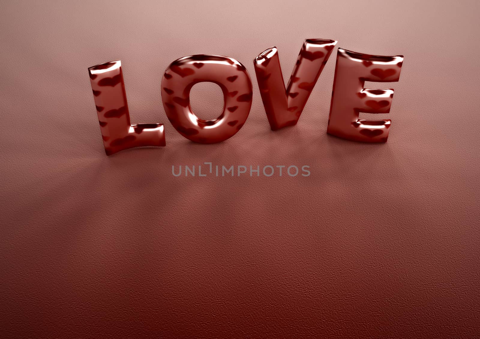 Dimensional inscription of LOVE from color letters