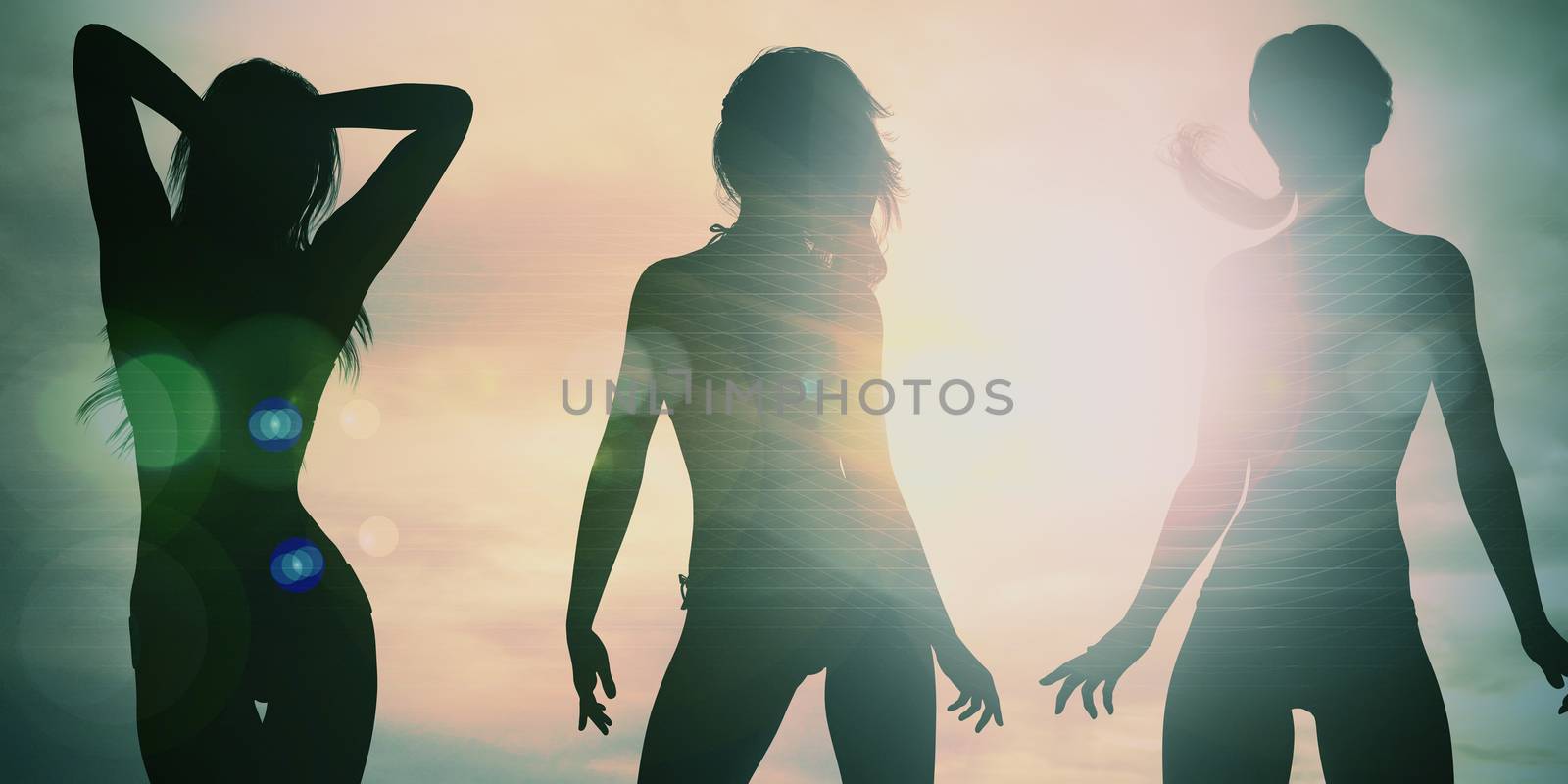 Beach Babes Sunset Silhouette Enjoying the Sun