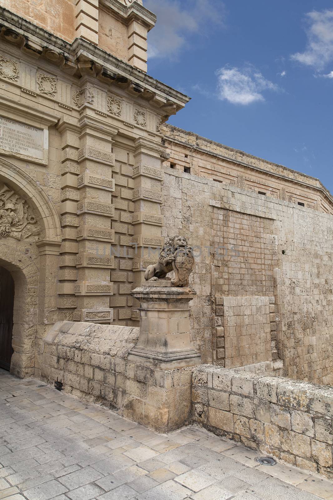 City Gate ( Mdina Gate) to the medieval town Mdina, Malta , Europe