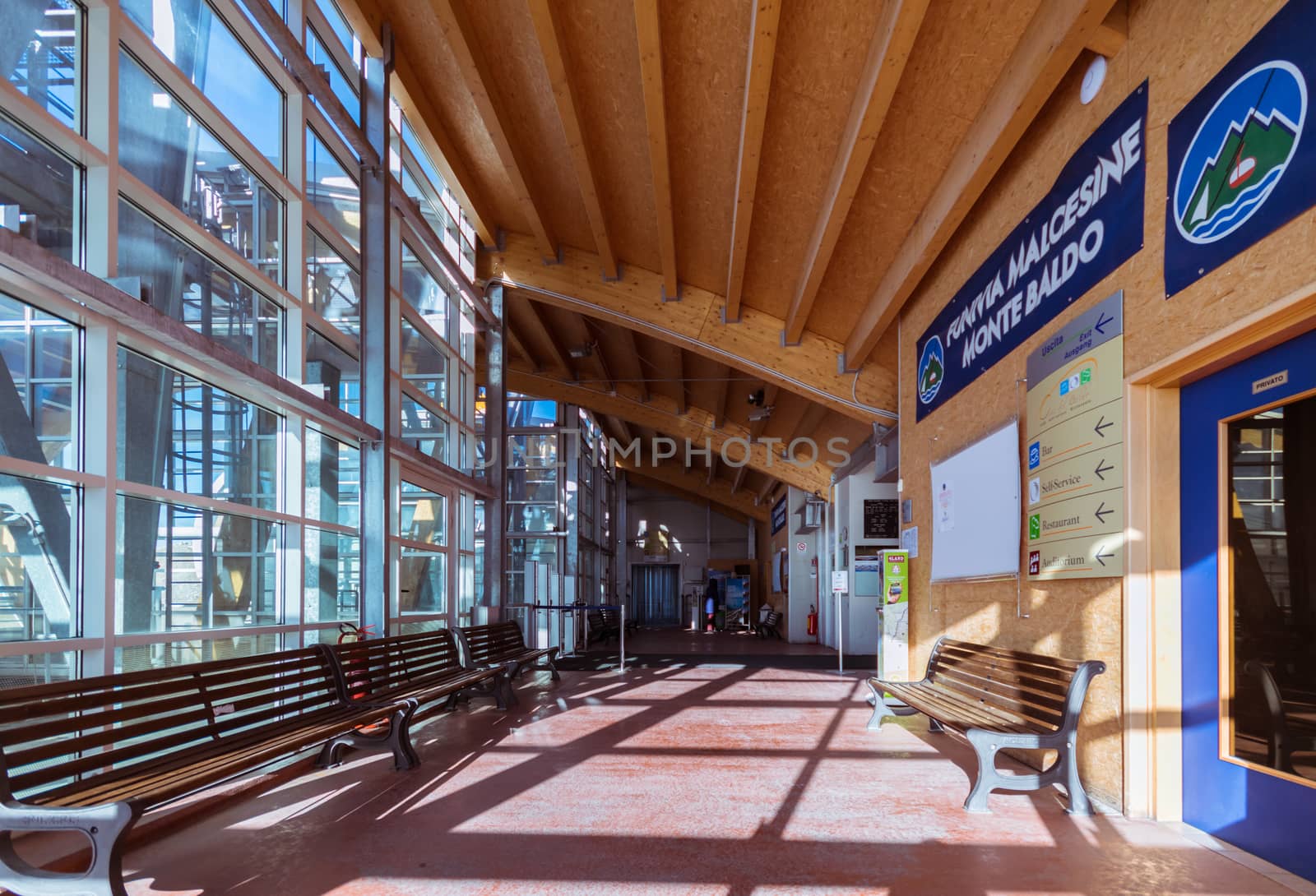 Malcesine, Italy - January 18, 2016:  Waiting room inside the mountain station of the Malcesine-Mount Baldo cableway, Italy