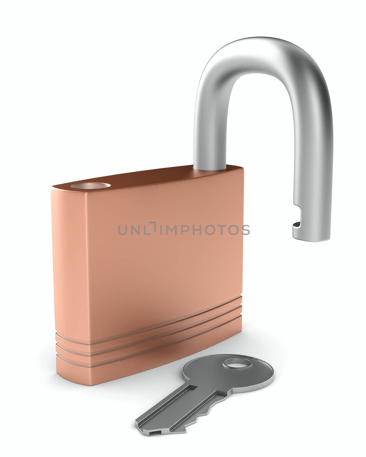 steel open lock on white background. Isolated 3D image