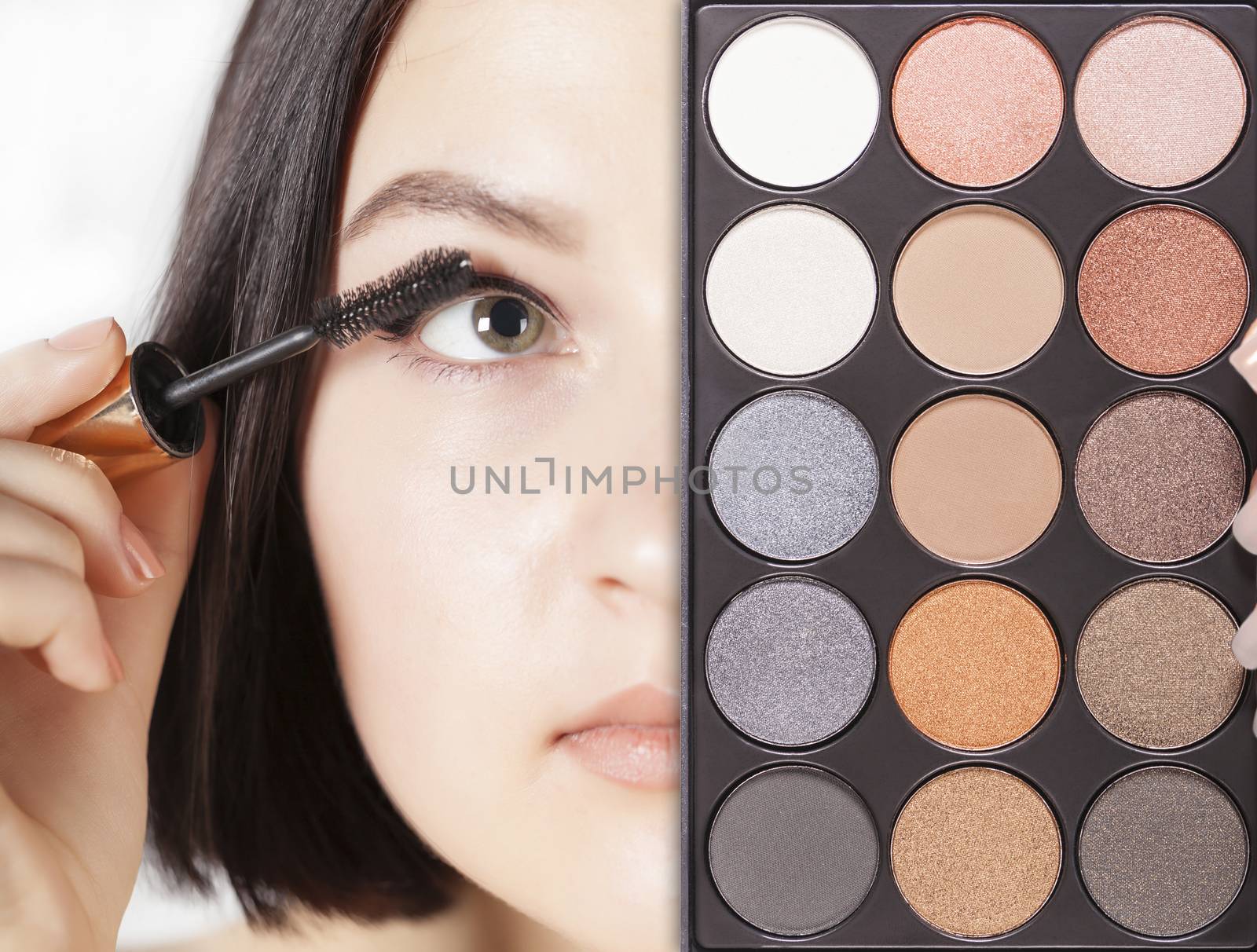 portrait girl and eyeshadow on a white background