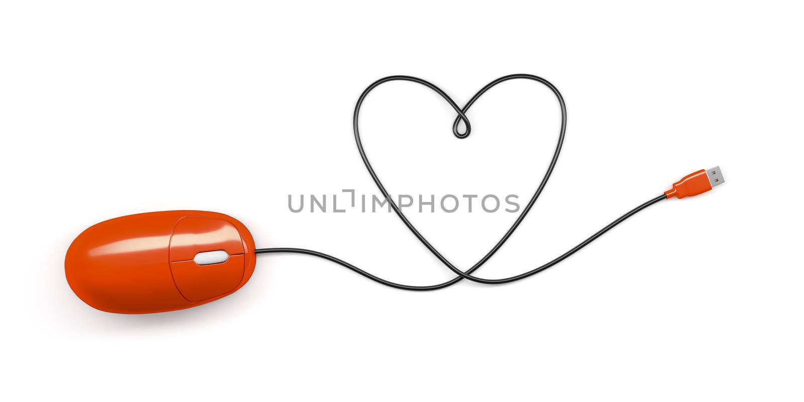 A computer mouse building a heart shape with the cable