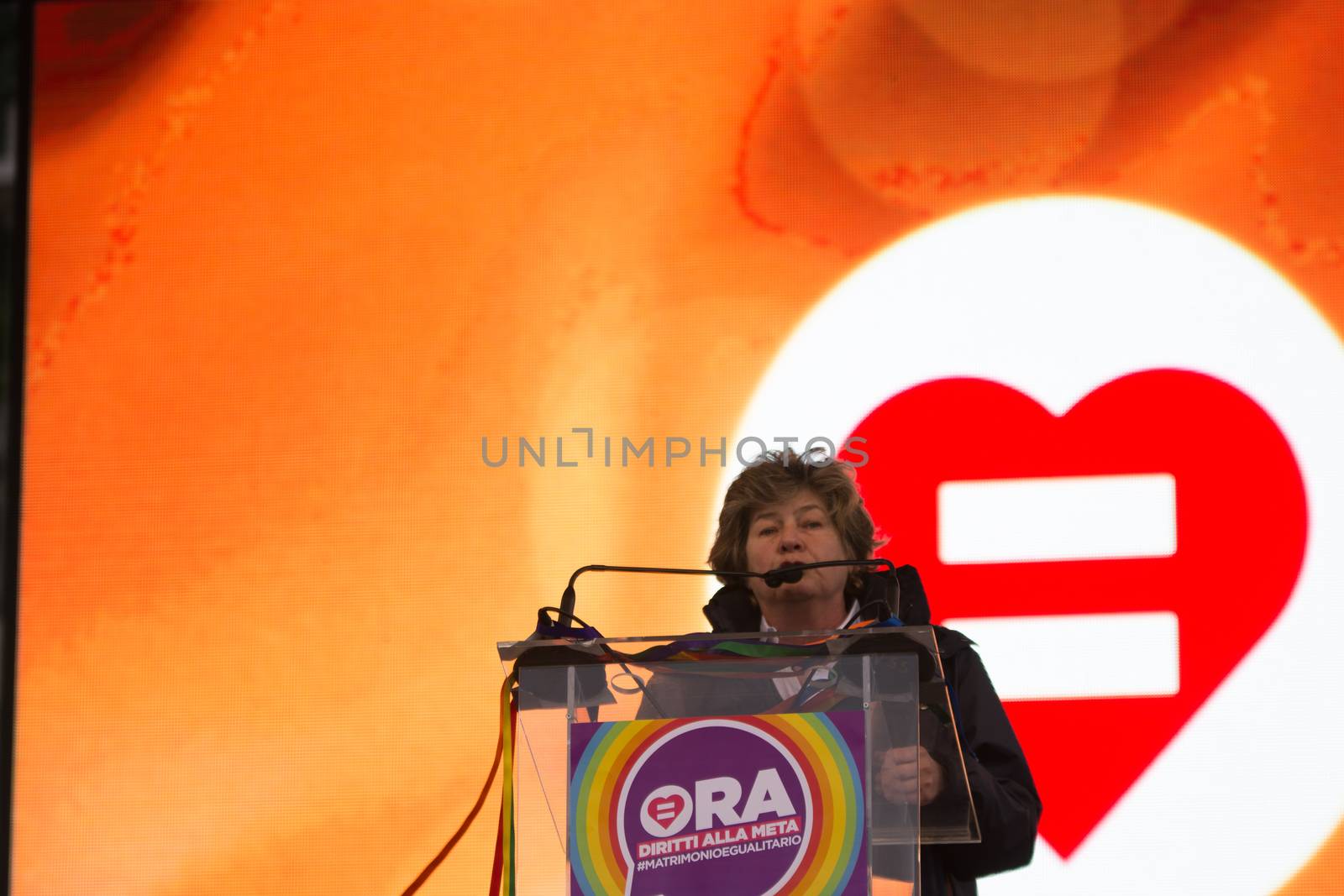 ITALY, Rome: CGIL general secretary, Susanna Camusso holds a speech during a demonstration held by LGBT associations to claim more rights in Rome, Italy on March 5, 2016.