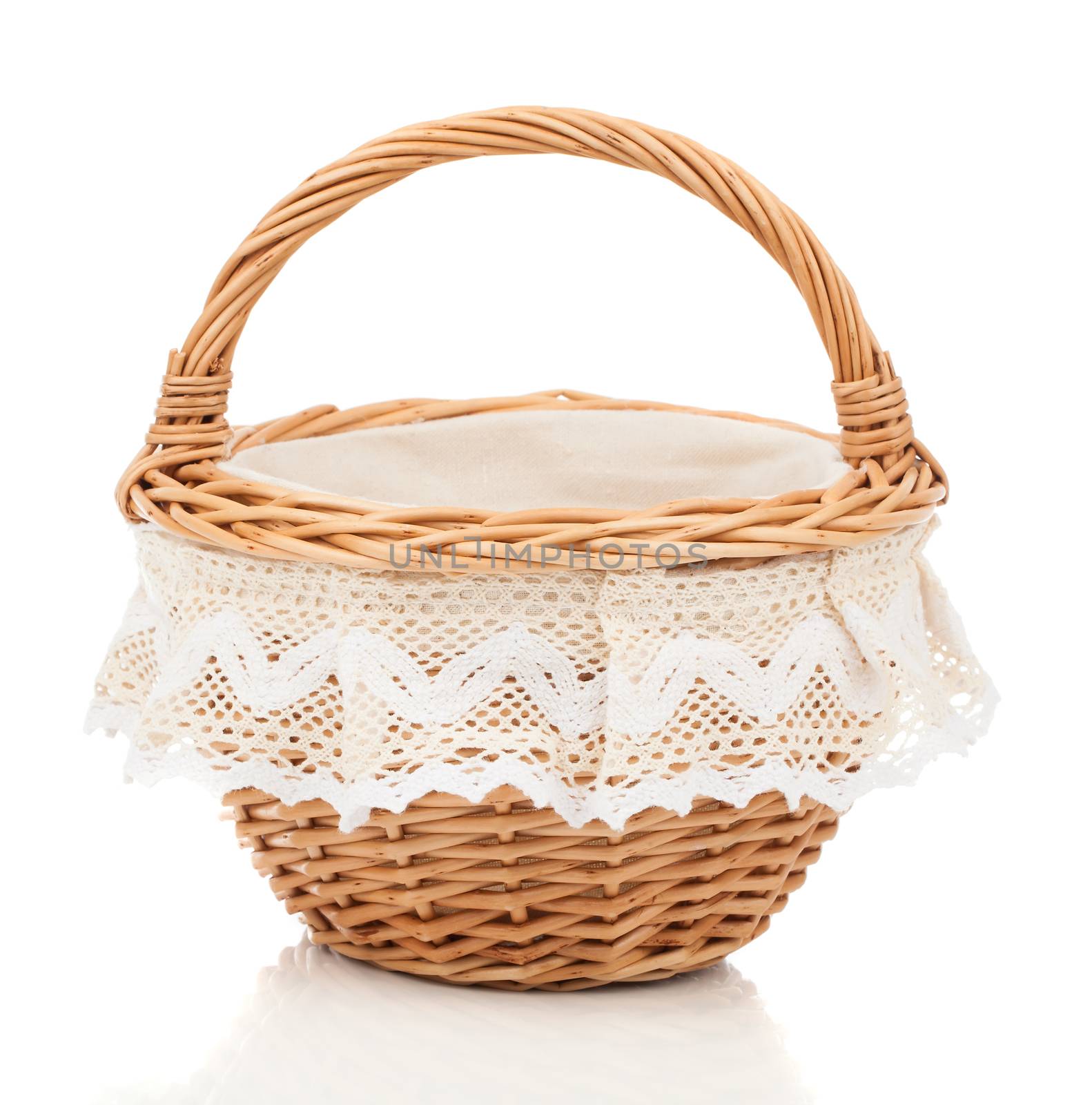 Brown small wicker basket isolated over the white background by motorolka