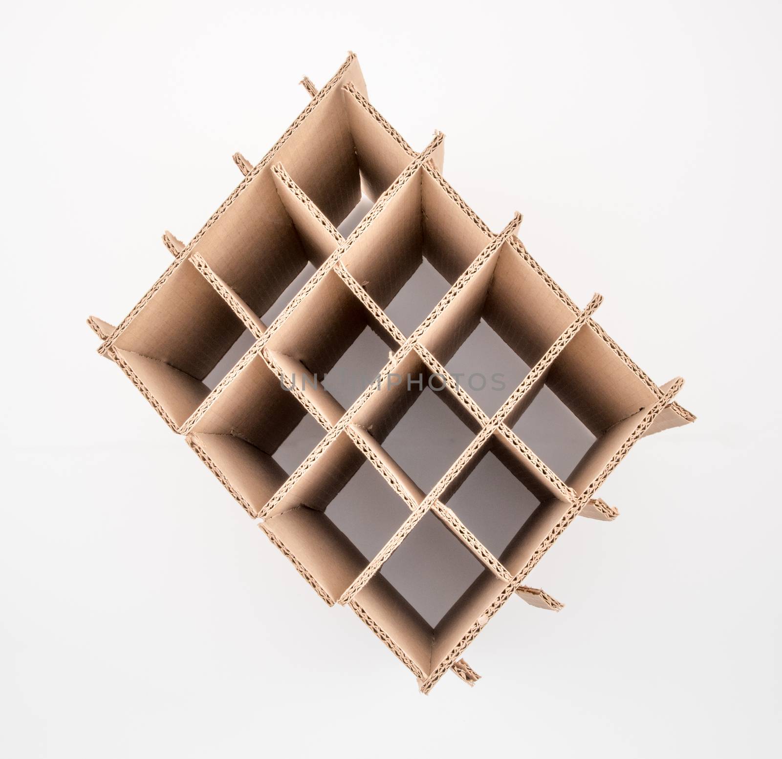 Double-walled corrugated wine box partition on white background