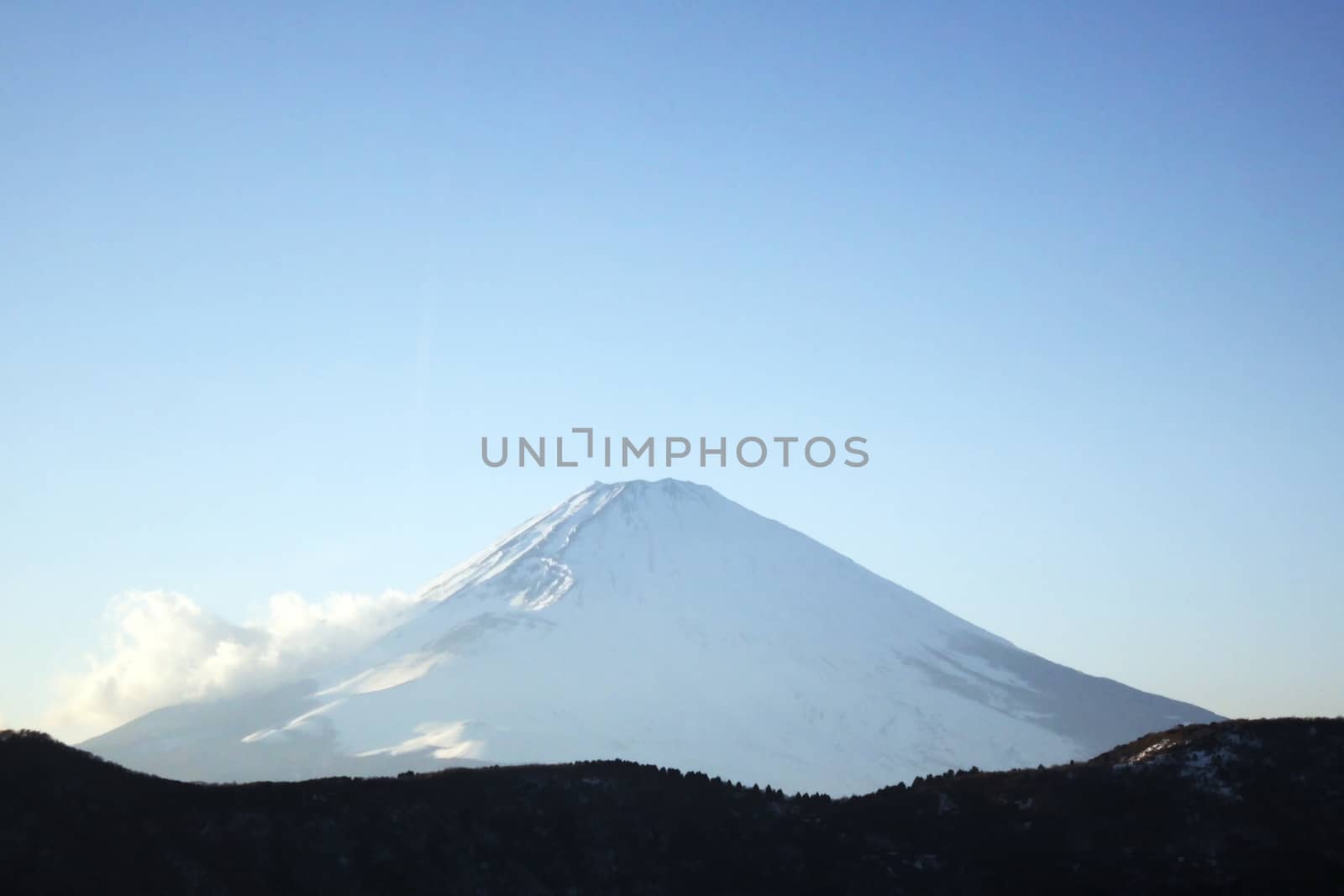 fuji mountain and blue sky bright background. by worrayuth