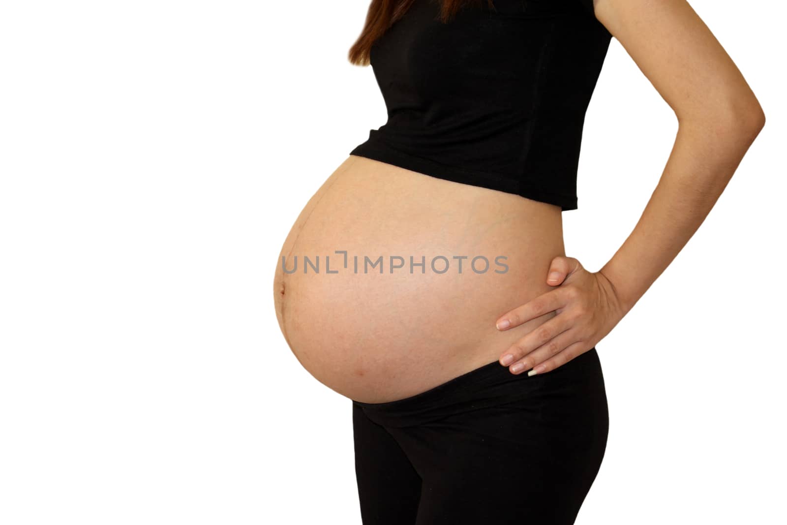 Pregnant asian woman Belly. Pregnancy Concept. Isolated on white background