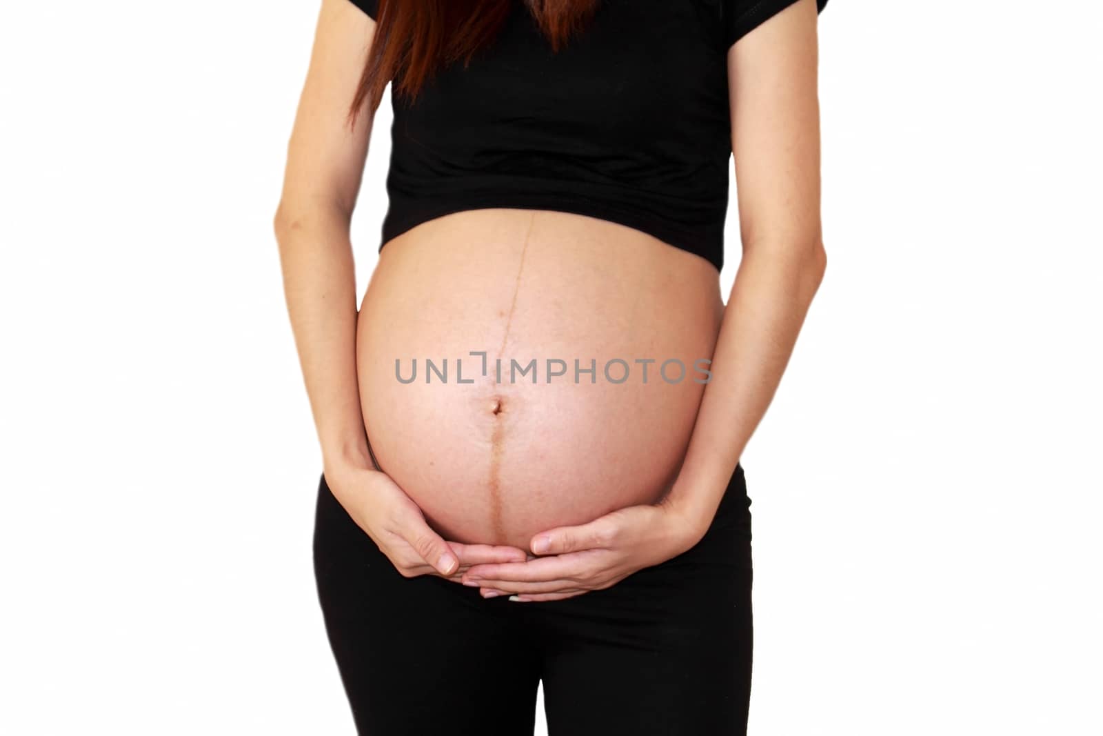 Pregnant asian woman Belly. Pregnancy Concept. Isolated on white background by worrayuth