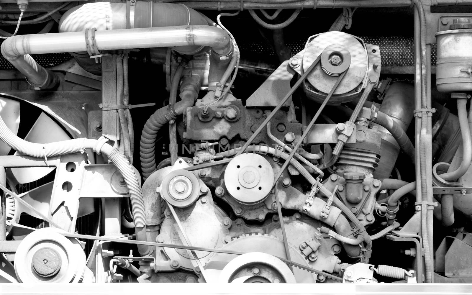 Big engine black and white background by worrayuth