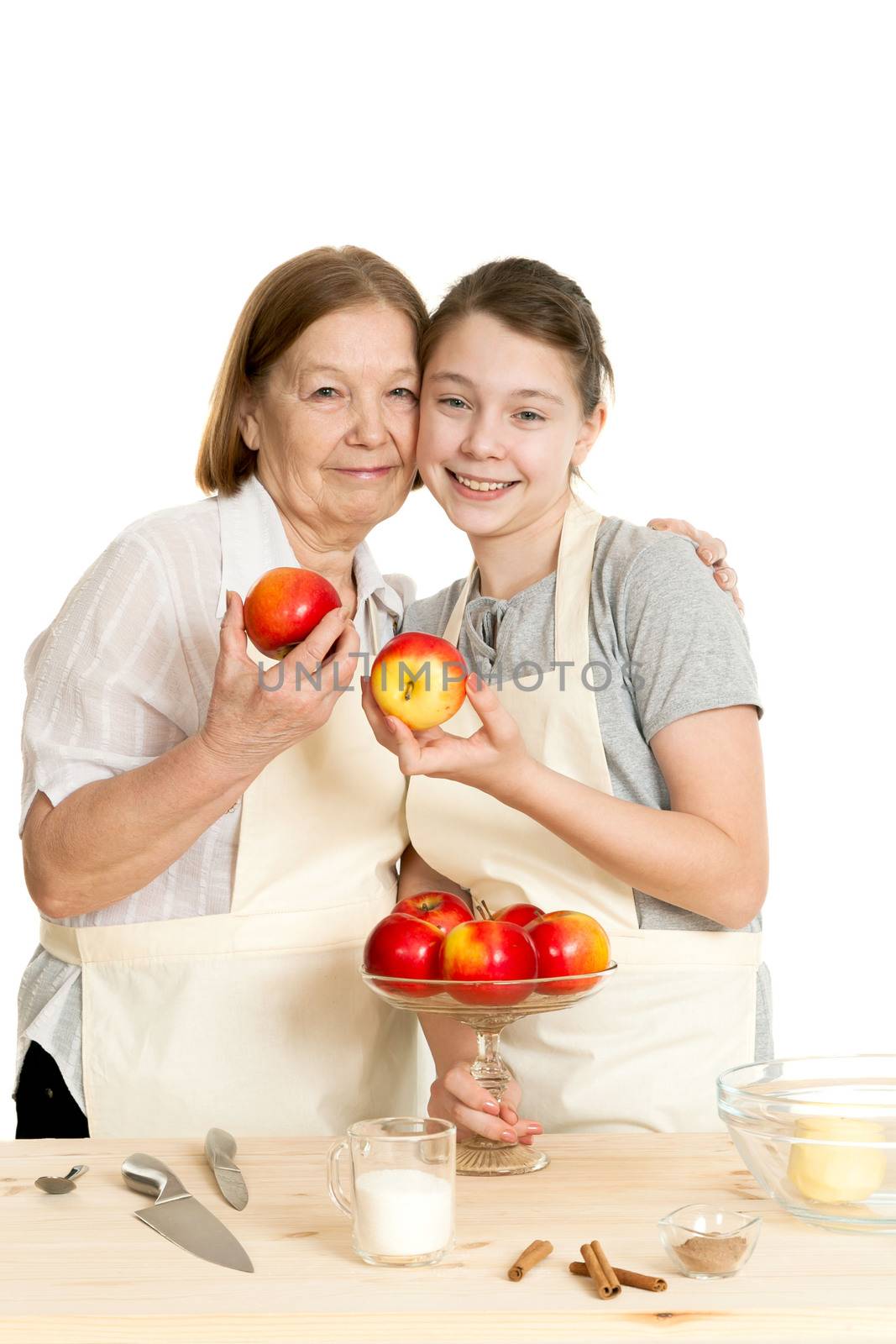 the grandmother and the granddaughter choose apples by sveter