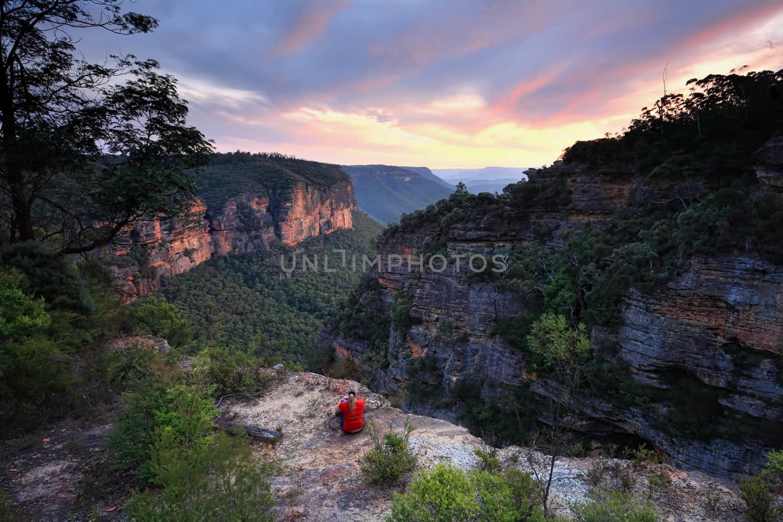 Sitting on  the edge of wilderness, Blue Mountains Katoomba, watching the last colours of sunset fade.