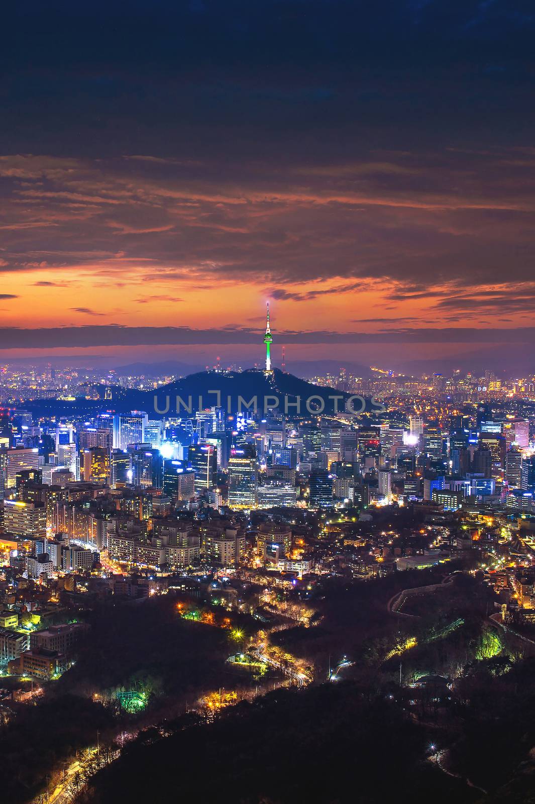 View of downtown cityscape and Seoul tower in Seoul, South Korea by gutarphotoghaphy
