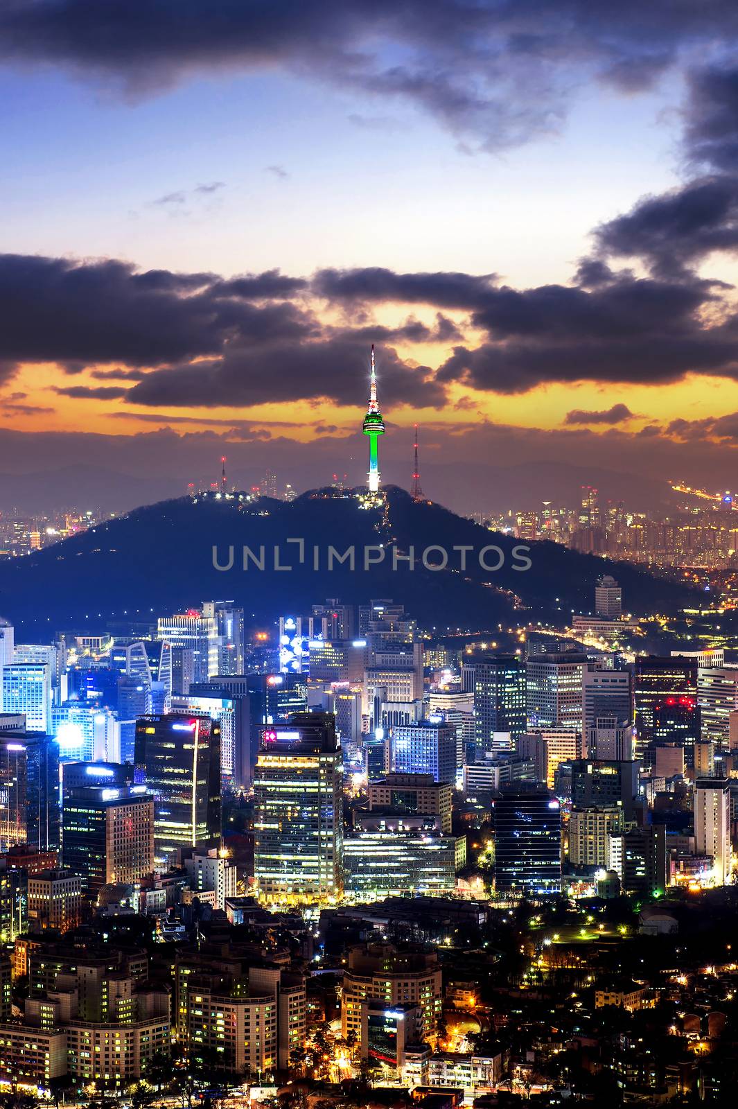 View of downtown cityscape and Seoul tower in Seoul, South Korea by gutarphotoghaphy