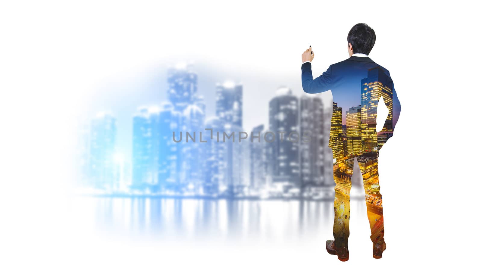 Double exposure of businessman and city, Business success concept. by gutarphotoghaphy