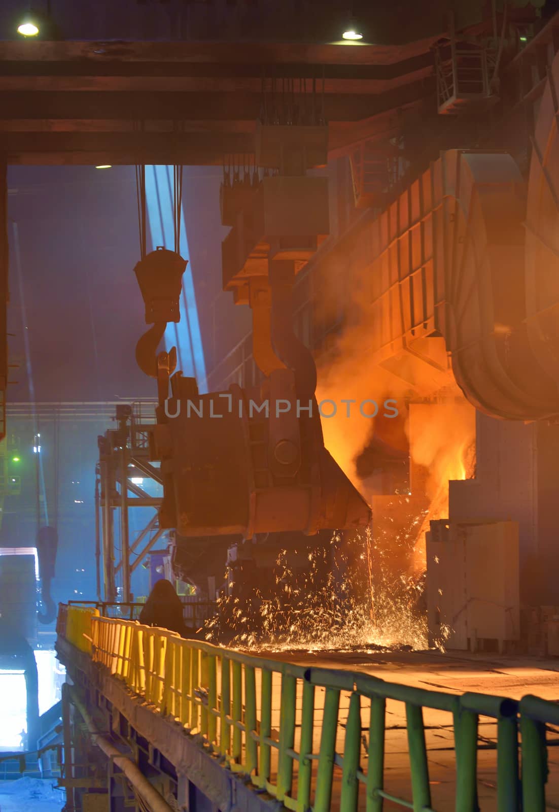 Hot steel pouring in steel plant