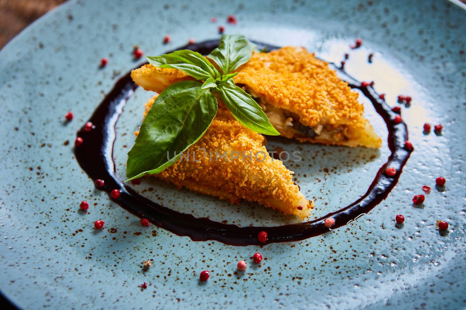 Krokiety - Polish style croquettes filled with beef served with basil