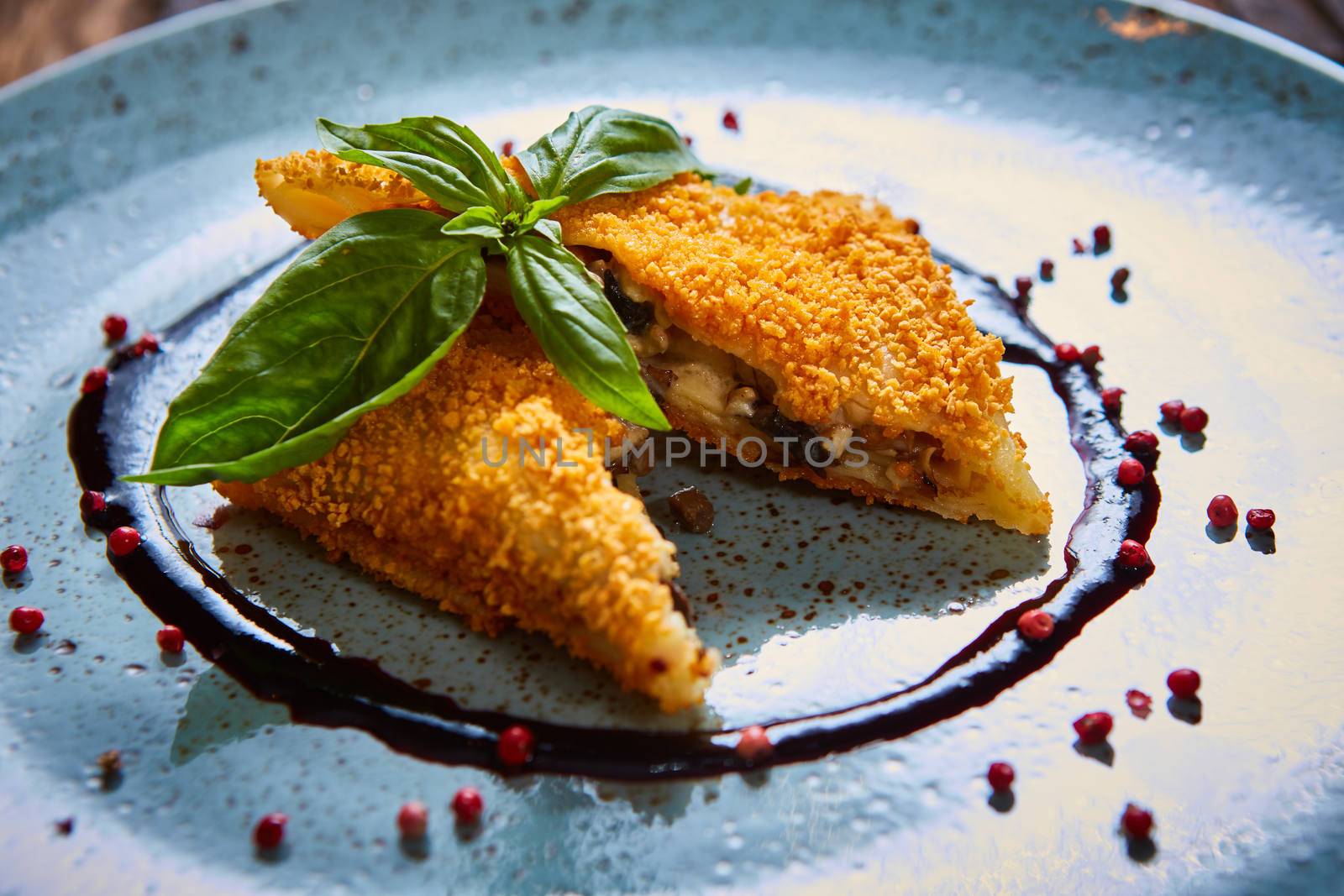 Krokiety - Polish style croquettes filled with beef served with basil