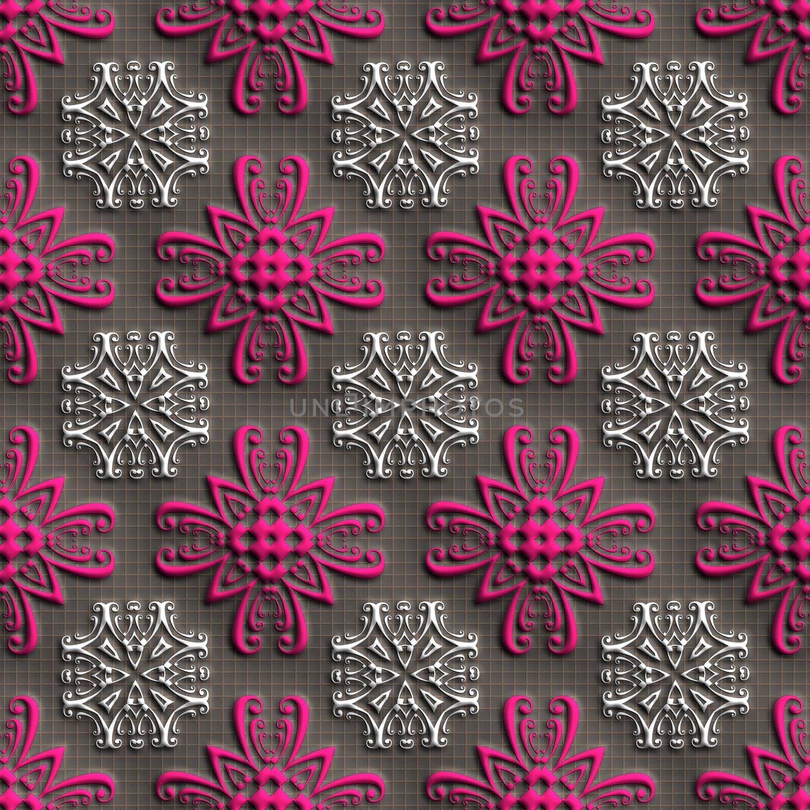 Plastic background tiles with embossed abstract ornament