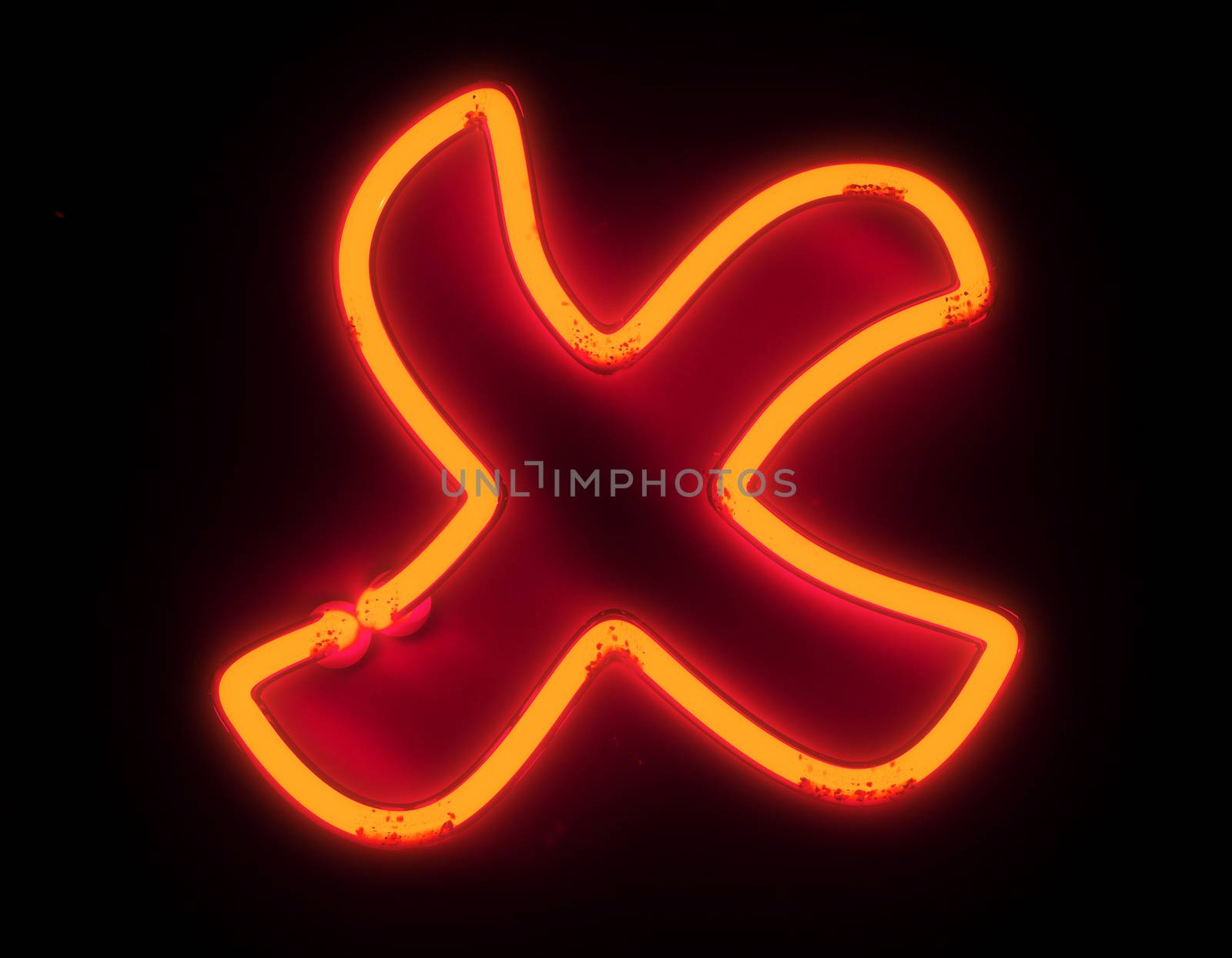 3d render neon x icon isolated on black background