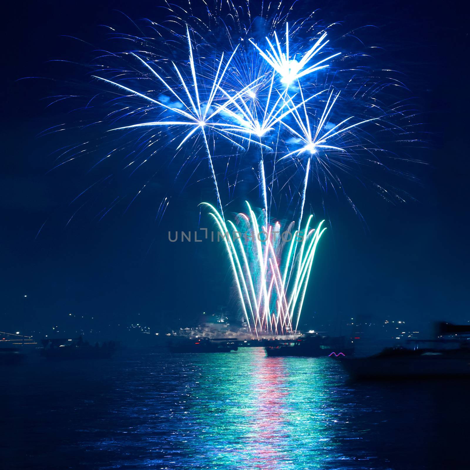 Colorful fireworks on the black sky background