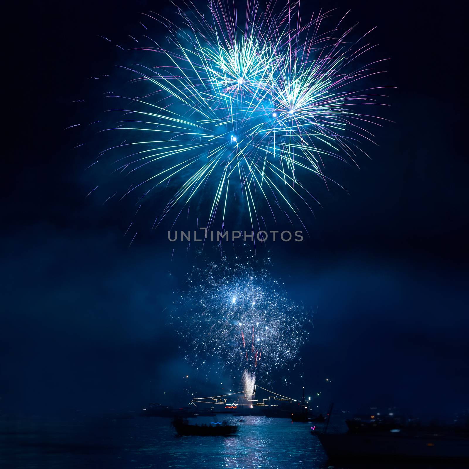 Colorful fireworks on the black sky background