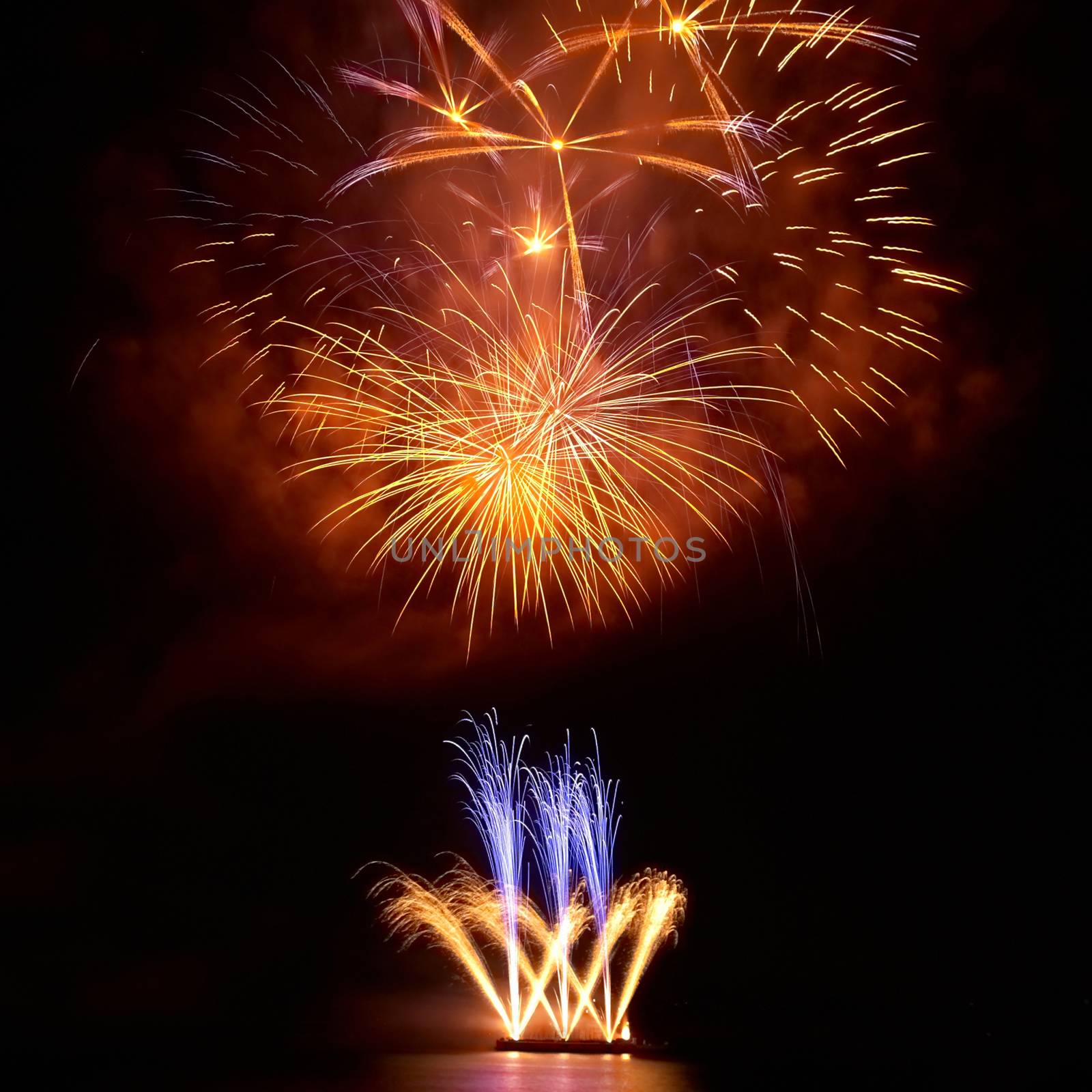 Colorful fireworks on the black sky background