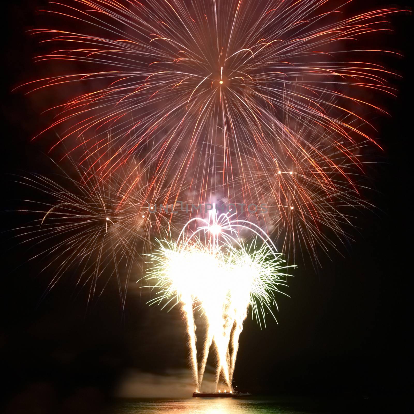 Colorful fireworks on the black sky background