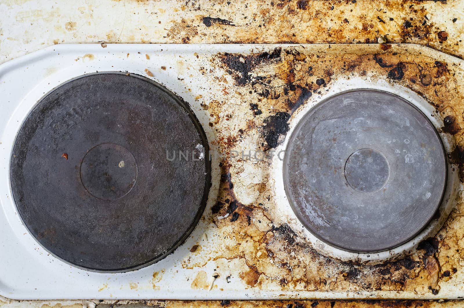 Very dirty hot plate in the kitchen