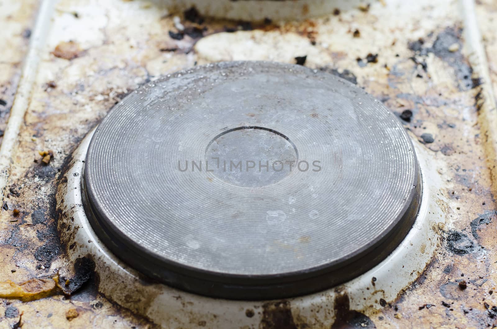 Very dirty hot plate in the kitchen