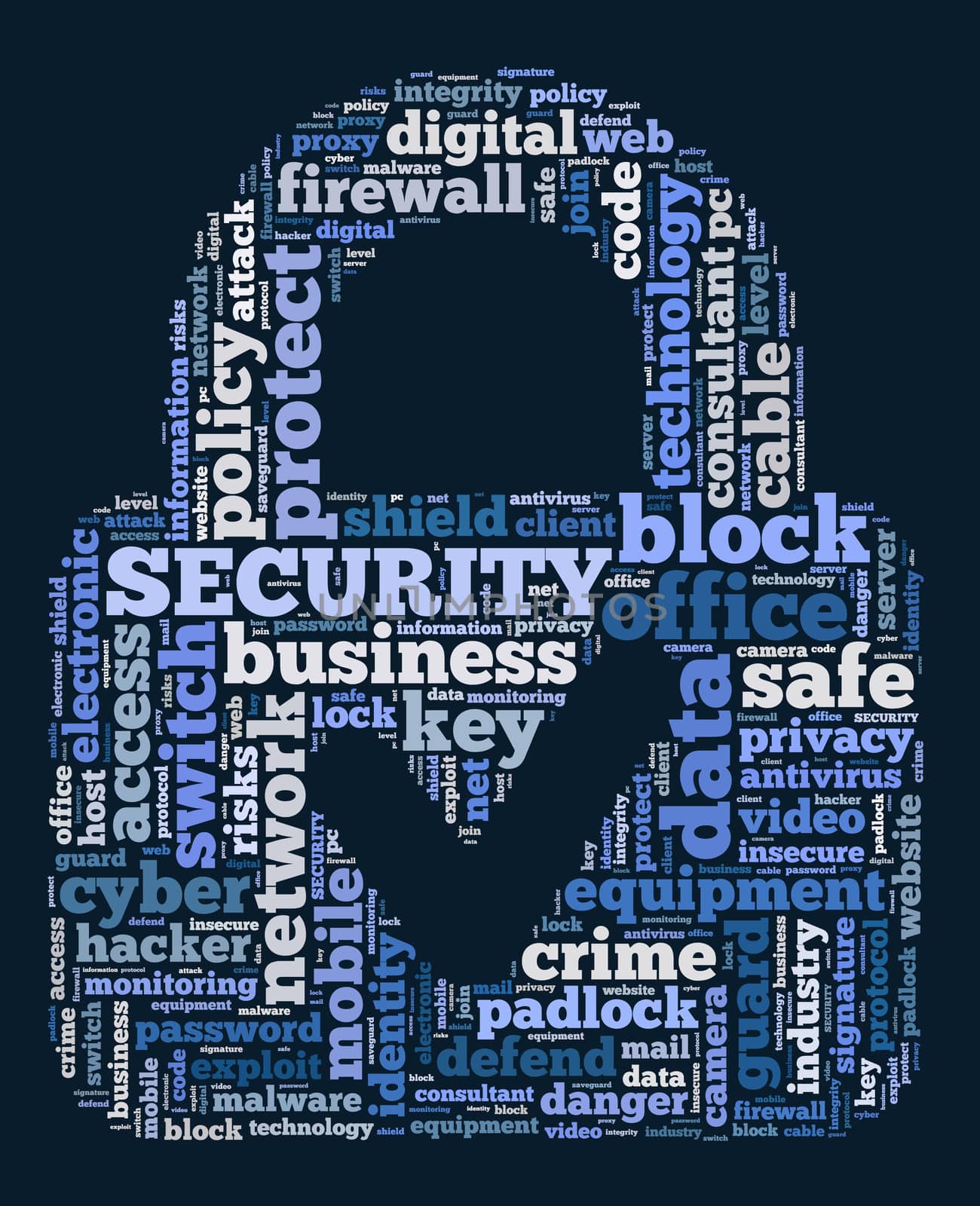 Security word cloud illustration concept over padlock shape