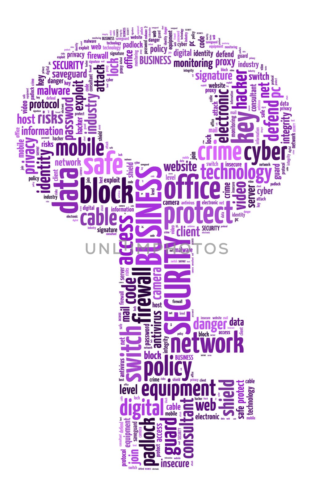Security word cloud illustration concept over key shape
