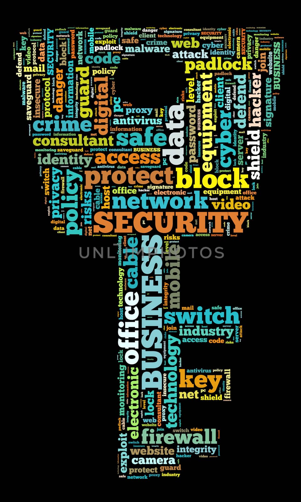 Security word cloud illustration concept over key shape